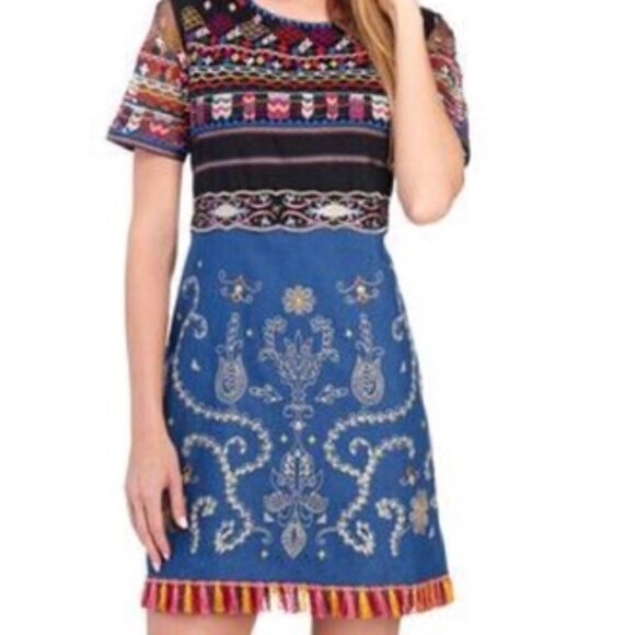 V CHRISTINA Boho Embroidered Denim Dress - Picture 3 of 8